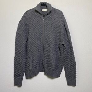 Mutual Weave Waffle Knit Zip Sweater Gray Mock Neck Grandpacore Heritage XXL